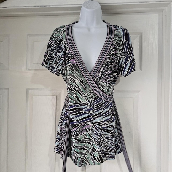 Y2k vintage whimsical fairy patterned wrap blouseSize medium - Picture 2 of 5